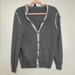 Gray Cardigan with White Trim